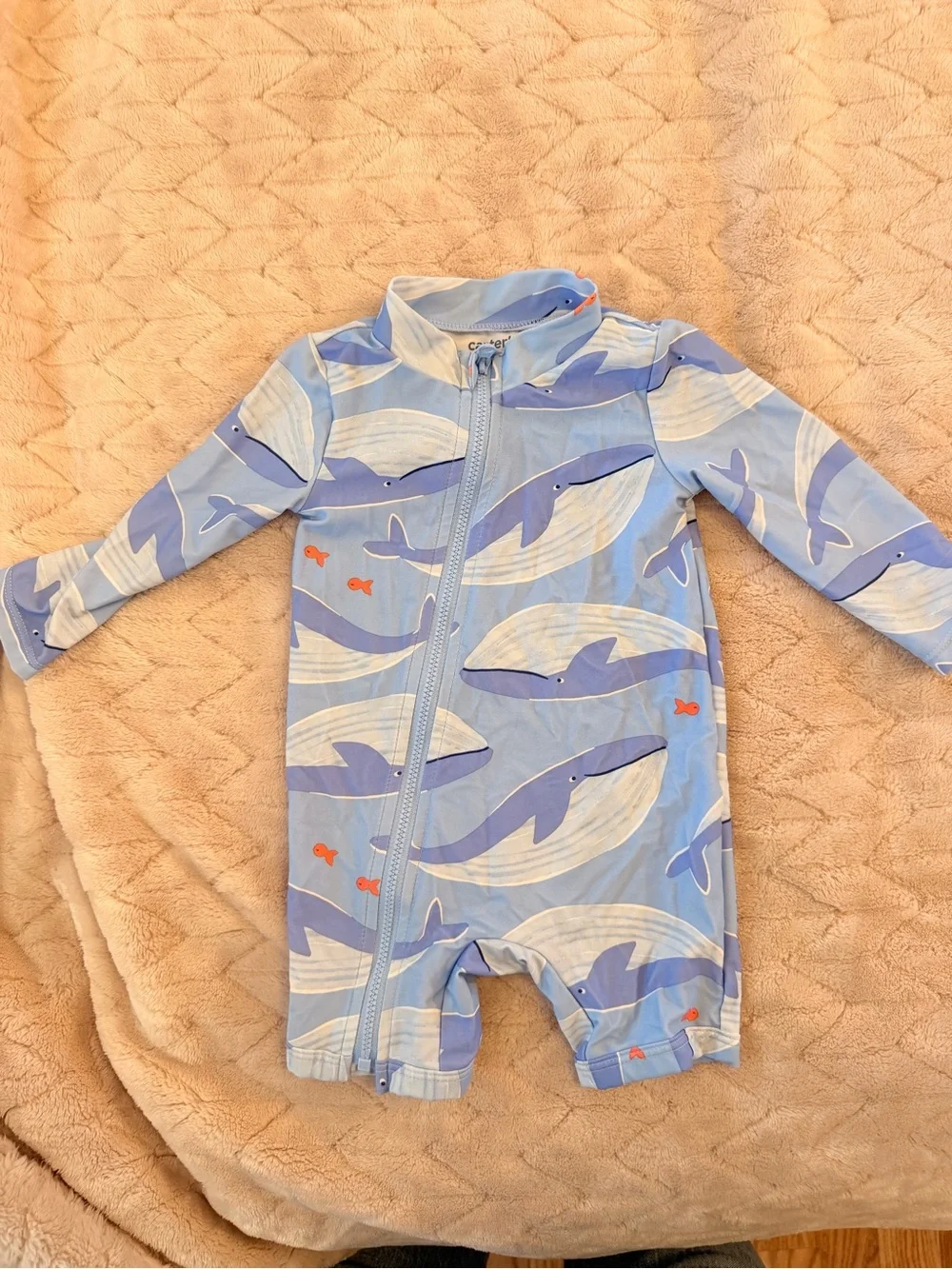 Carters Baby Shark-Print Zip Front Swimsuit - Light Blue